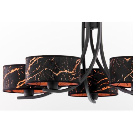 Jupiter 2107 - Lustre suspendu par chaîne ARTHUR 5xE27/15W/230V noir/orange/décor marbre