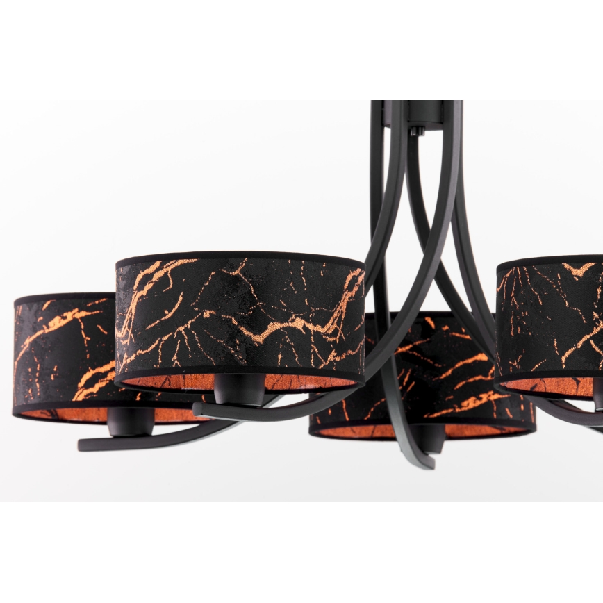 Jupiter 2107 - Lustre suspendu par chaîne ARTHUR 5xE27/15W/230V noir/orange/décor marbre