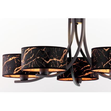 Jupiter 2107 - Lustre suspendu par chaîne ARTHUR 5xE27/15W/230V noir/orange/décor marbre