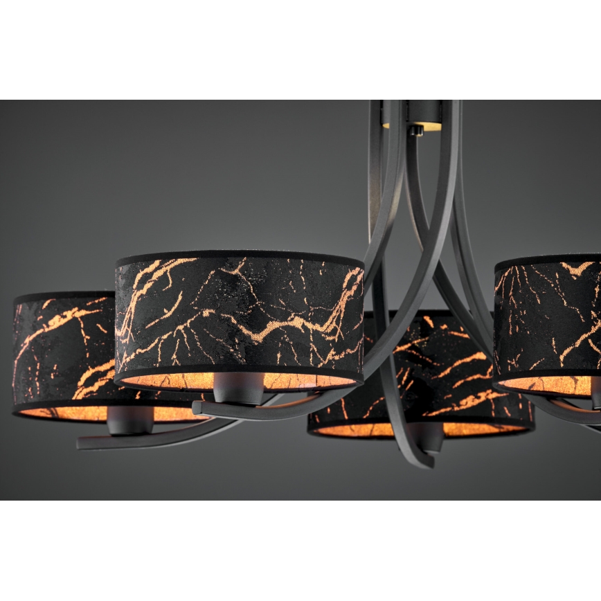 Jupiter 2107 - Lustre suspendu par chaîne ARTHUR 5xE27/15W/230V noir/orange/décor marbre
