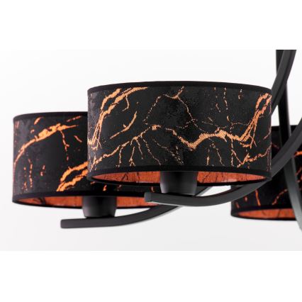 Jupiter 2107 - Lustre suspendu par chaîne ARTHUR 5xE27/15W/230V noir/orange/décor marbre