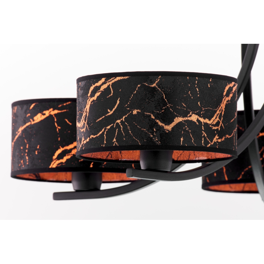 Jupiter 2107 - Lustre suspendu par chaîne ARTHUR 5xE27/15W/230V noir/orange/décor marbre