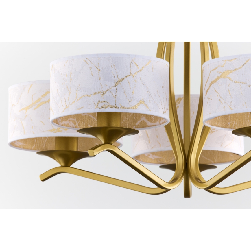 Jupiter 2110 - Lustre sur tige KASZMIR 5xE27/15W/230V blanc/doré/effet marbre