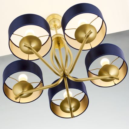 Jupiter 2114 - Lustre sur tige KASZMIR 5xE27/15W/230V bleu/doré