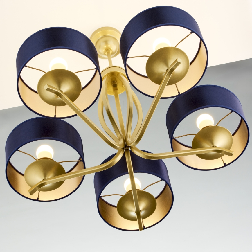 Jupiter 2114 - Lustre sur tige KASZMIR 5xE27/15W/230V bleu/doré