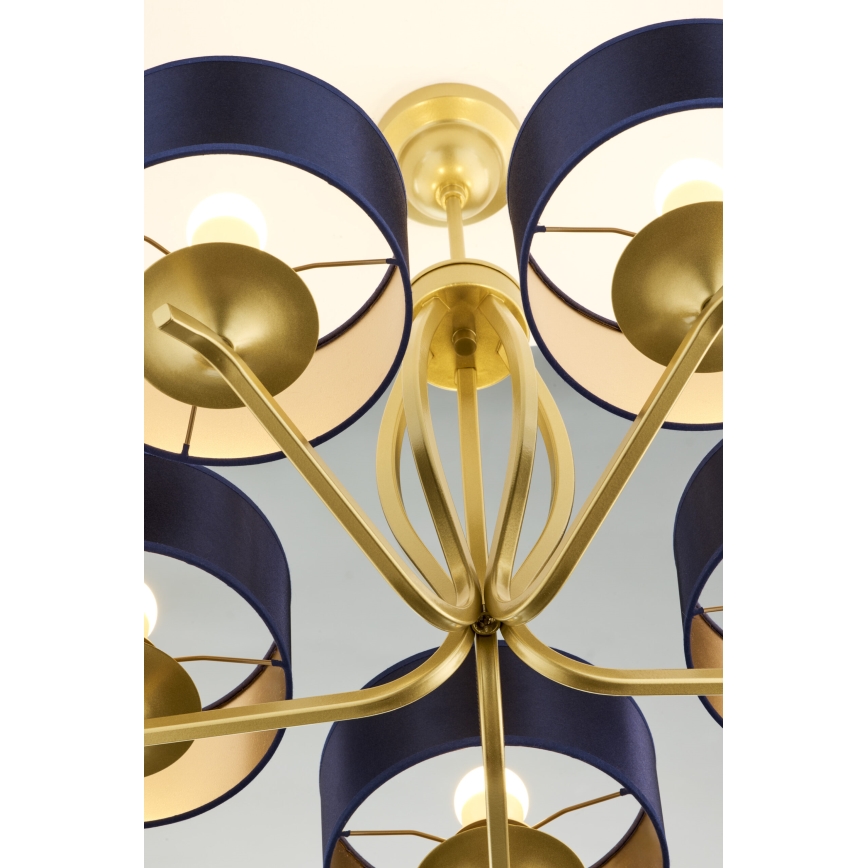 Jupiter 2114 - Lustre sur tige KASZMIR 5xE27/15W/230V bleu/doré