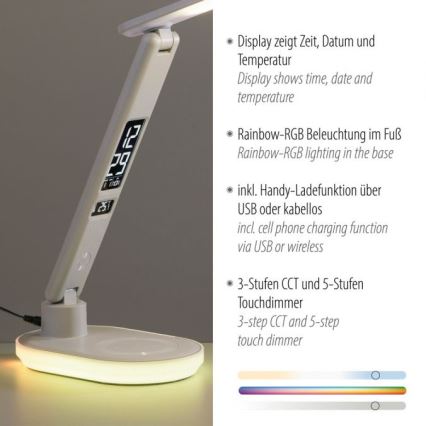 JUST LIGHT. 11018-16 - LED RGBW Lampe de table tactile dimmable avec chargement sans fil TINA LED/4W/230V blanche