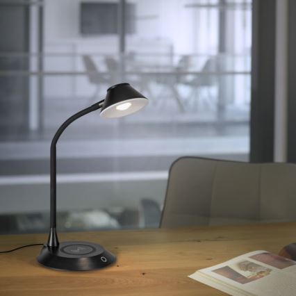 JUST LIGHT. 14414-18 - Lampe de table flexible à touche et dimmable avec chargement sans fil PUCKI LED/4,5W/230V noire