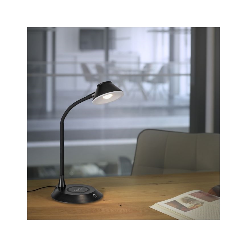 JUST LIGHT. 14414-18 - Lampe de table flexible à touche et dimmable avec chargement sans fil PUCKI LED/4,5W/230V noire