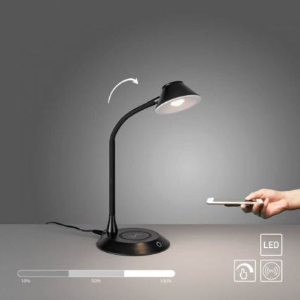 JUST LIGHT. 14414-18 - Lampe de table flexible à touche et dimmable avec chargement sans fil PUCKI LED/4,5W/230V noire