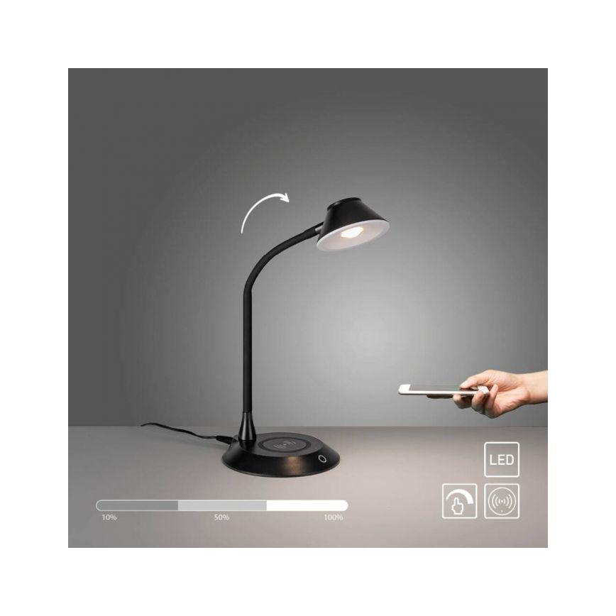 JUST LIGHT. 14414-18 - Lampe de table flexible à touche et dimmable avec chargement sans fil PUCKI LED/4,5W/230V noire