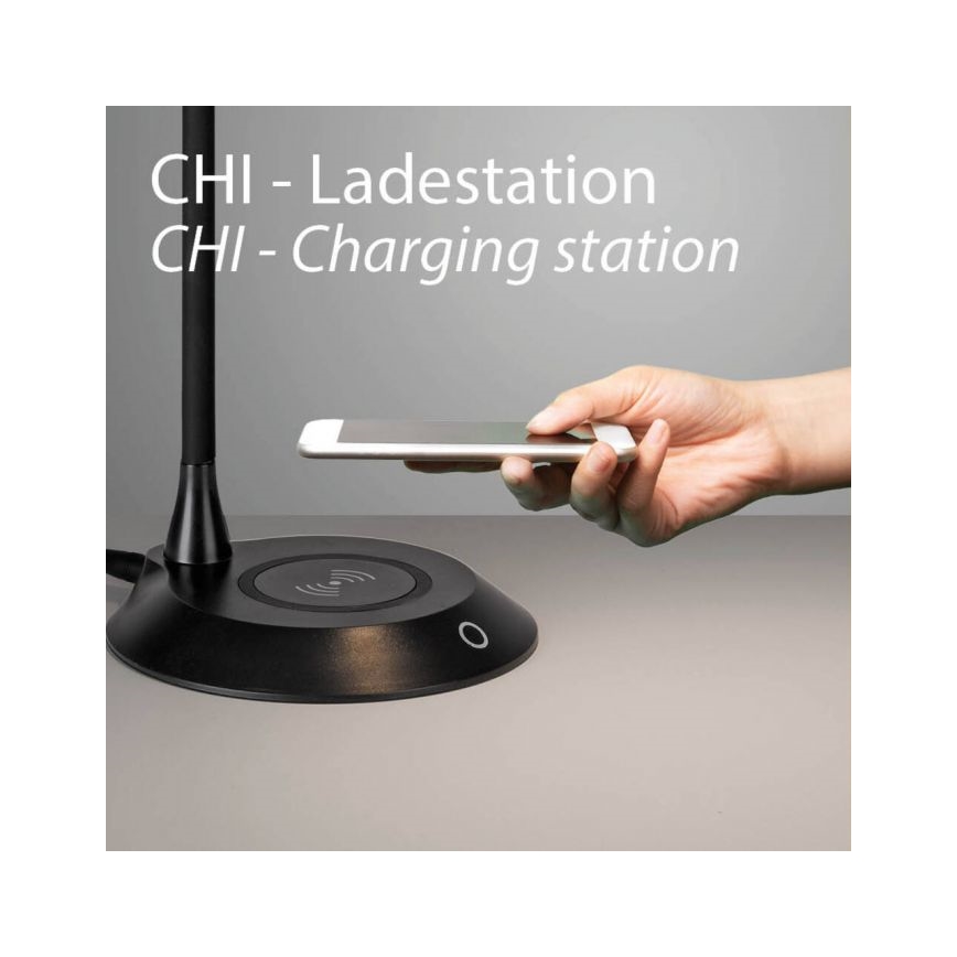 JUST LIGHT. 14414-18 - Lampe de table flexible à touche et dimmable avec chargement sans fil PUCKI LED/4,5W/230V noire