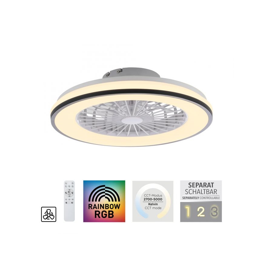 JUST LIGHT. 14447-18 - Ventilateur de plafond LED RGBW dimmable avec éclairage LENO LED/44W/230V 3000-6500K Ø 48,6 cm blanc + télécommande