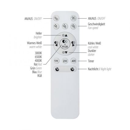 JUST LIGHT. 14447-18 - Ventilateur de plafond LED RGBW dimmable avec éclairage LENO LED/44W/230V 3000-6500K Ø 48,6 cm blanc + télécommande
