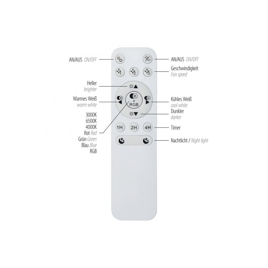 JUST LIGHT. 14447-18 - Ventilateur de plafond LED RGBW dimmable avec éclairage LENO LED/44W/230V 3000-6500K Ø 48,6 cm blanc + télécommande
