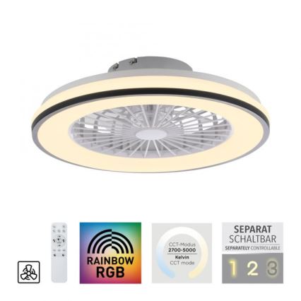 JUST LIGHT. 14447-18 - Ventilateur de plafond dimmable LED RGBW avec lumière LENO LED/44W/230V 3000-6500K Ø 48,6 cm blanc + télécommande