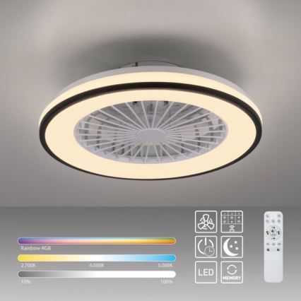JUST LIGHT. 14447-18 - Ventilateur de plafond dimmable LED RGBW avec lumière LENO LED/44W/230V 3000-6500K Ø 48,6 cm blanc + télécommande