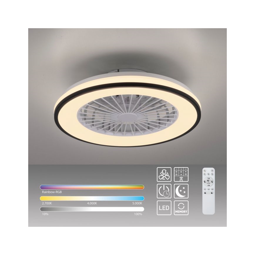 JUST LIGHT. 14447-18 - Ventilateur de plafond dimmable LED RGBW avec lumière LENO LED/44W/230V 3000-6500K Ø 48,6 cm blanc + télécommande