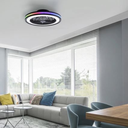 JUST LIGHT. 14649-18 - Ventilateur de plafond dimmable LED RGBW avec lumière BRANDON LED/36W/230V 2700-5000K Ø 46,5 cm noir + télécommande