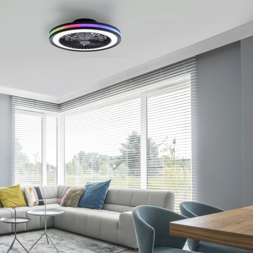 JUST LIGHT. 14649-18 - Ventilateur de plafond dimmable LED RGBW avec lumière BRANDON LED/36W/230V 2700-5000K Ø 46,5 cm noir + télécommande
