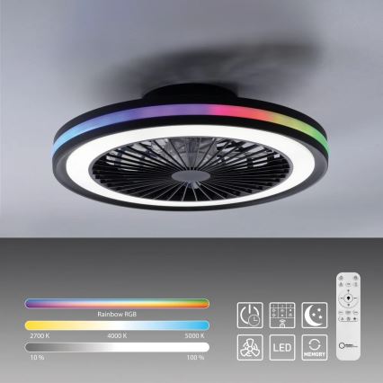 JUST LIGHT. 14649-18 - Ventilateur de plafond dimmable LED RGBW avec lumière BRANDON LED/36W/230V 2700-5000K Ø 46,5 cm noir + télécommande