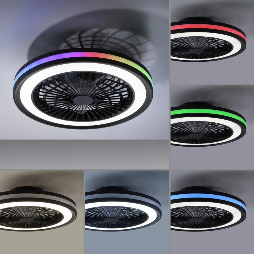 JUST LIGHT. 14649-18 - Ventilateur de plafond dimmable LED RGBW avec lumière BRANDON LED/36W/230V 2700-5000K Ø 46,5 cm noir + télécommande