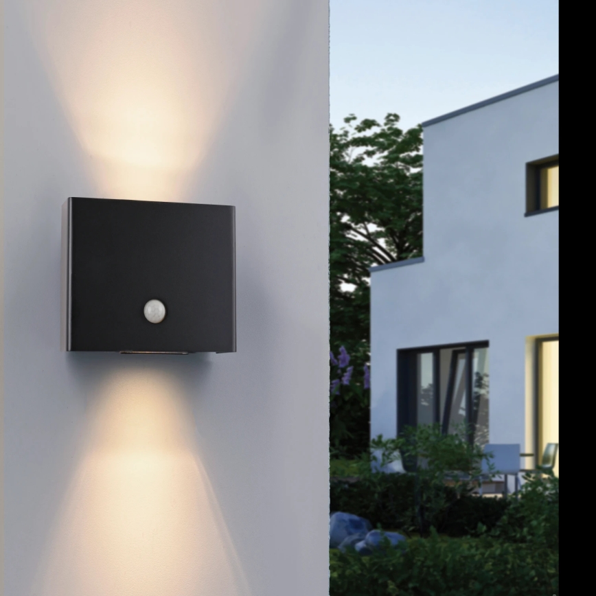 JUST LIGHT. 19471-18 - Applique murale extérieure avec détecteur AMIN 2xLED/1,25W/3,7V 4400mAh IP44 noir