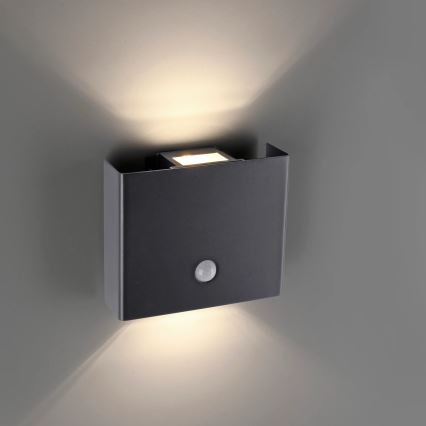 JUST LIGHT. 19471-18 - Applique murale extérieure avec détecteur AMIN 2xLED/1,25W/3,7V 4400mAh IP44 noir