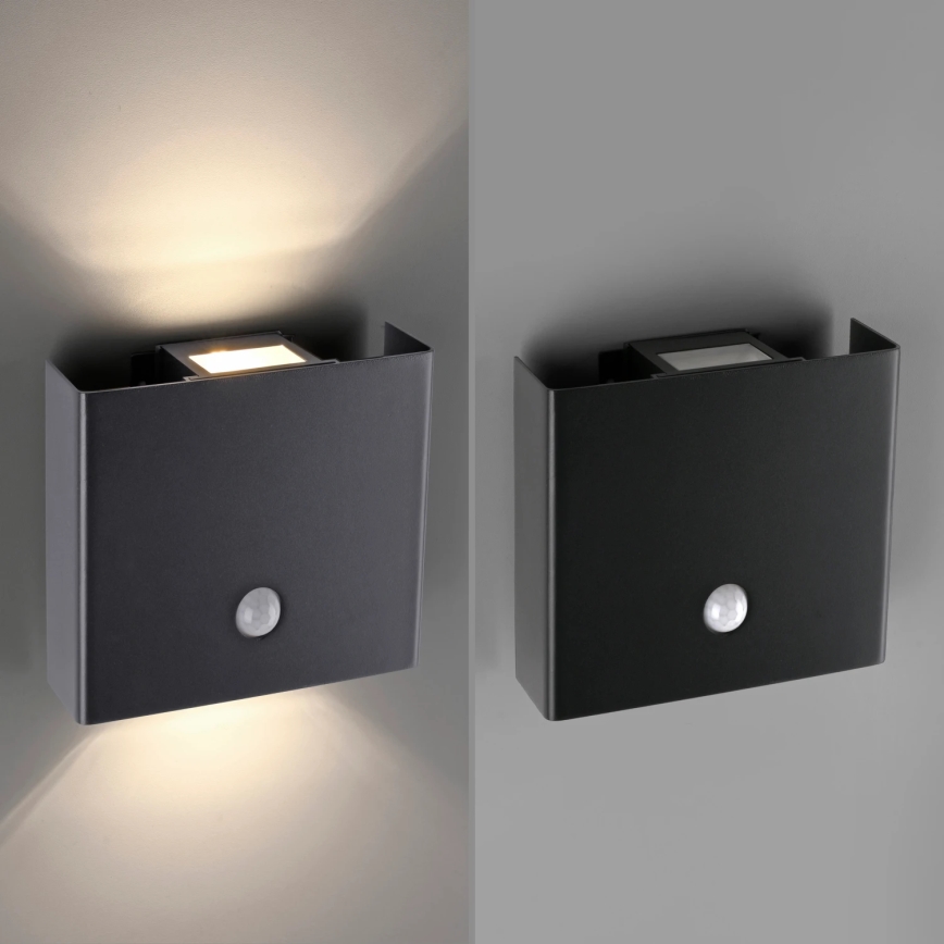 JUST LIGHT. 19471-18 - Applique murale extérieure avec détecteur AMIN 2xLED/1,25W/3,7V 4400mAh IP44 noir