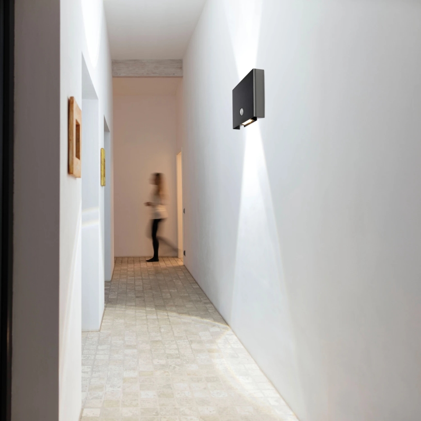 JUST LIGHT. 19471-18 - Applique murale extérieure avec détecteur AMIN 2xLED/1,25W/3,7V 4400mAh IP44 noir