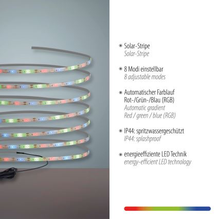 JUST LIGHT. 19971-18 - Ruban LED solaire RGB TEANIA LED/3,7 V 5 m 1200 mAh IP44 noir