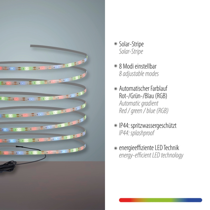 JUST LIGHT. 19971-18 - Ruban LED solaire RGB TEANIA LED/3,7 V 5 m 1200 mAh IP44 noir