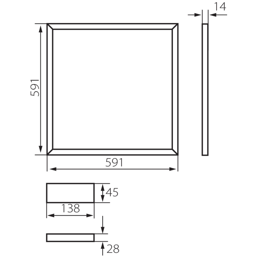 Cadre encastrable AVAR LED/40W/230V 4000K 59x59 cm