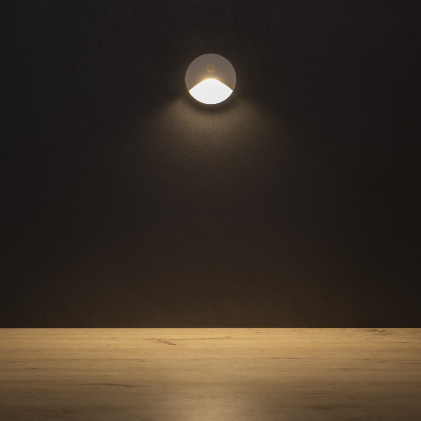 Luminaire d'escalier LED avec détecteur de mouvement et capteur crépusculaire EXIN LED/2,5W/230V 3000K IP65 blanc rond