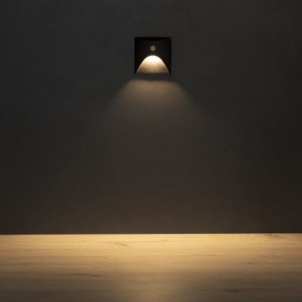 Luminaire LED pour escalier avec détecteur de mouvement et capteur crépusculaire EXIN LED/2,5W/230V 3000K IP65 noir carré