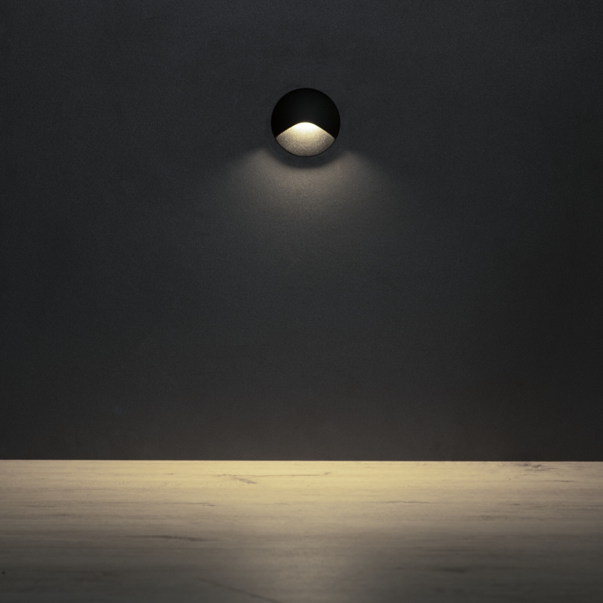 Applique LED pour escalier EXIN 2,5 W 230 V 4000 K IP65 noire ronde