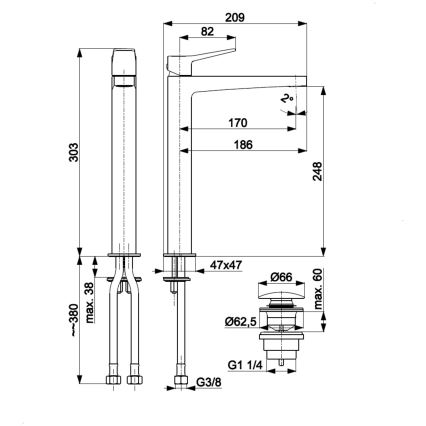 KFA Armatura 4522-712-31 - Mitigeur pour lavabo avec bonde MALAGA 30,3 cm, doré brossé