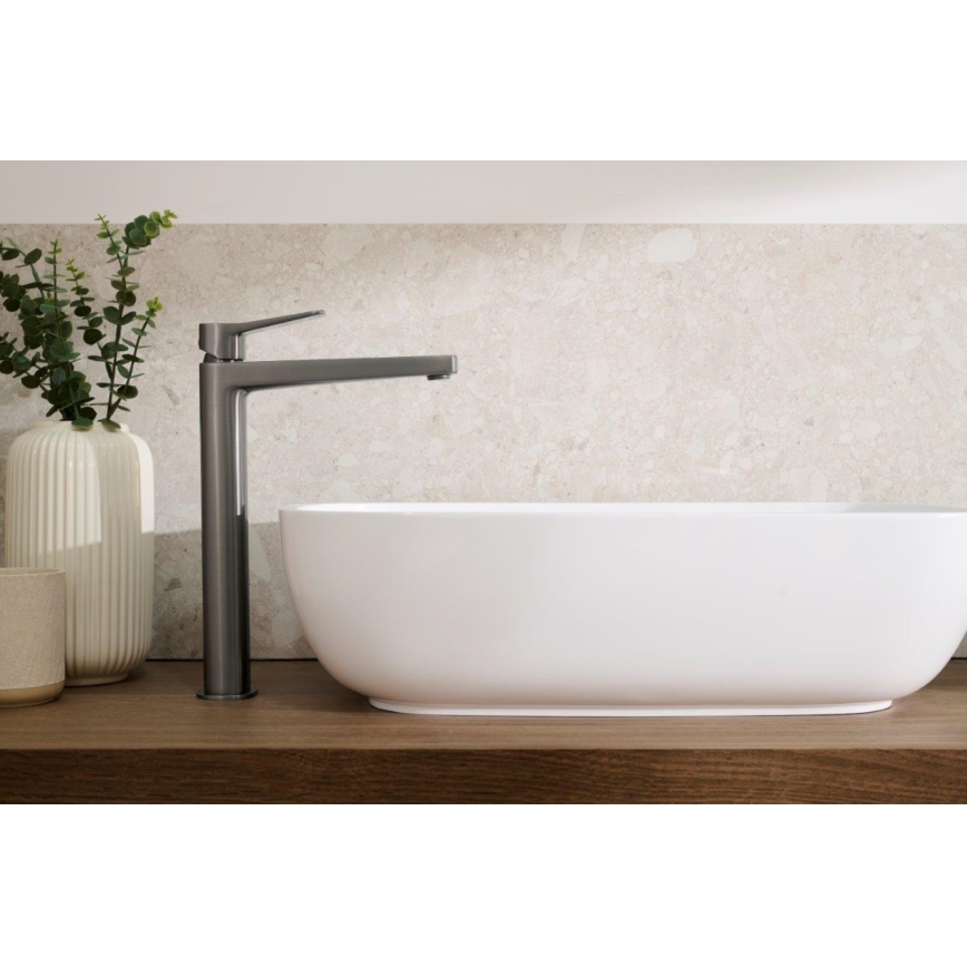 KFA Armatura 4522-712-61 - Mitigeur pour lavabo + bonde MALAGA 30,3 cm gris métallisé