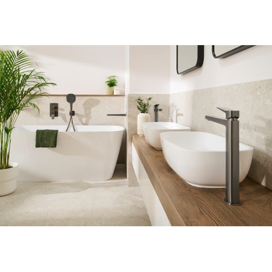 KFA Armatura 4522-712-61 - Mitigeur pour lavabo + bonde MALAGA 30,3 cm gris métallisé