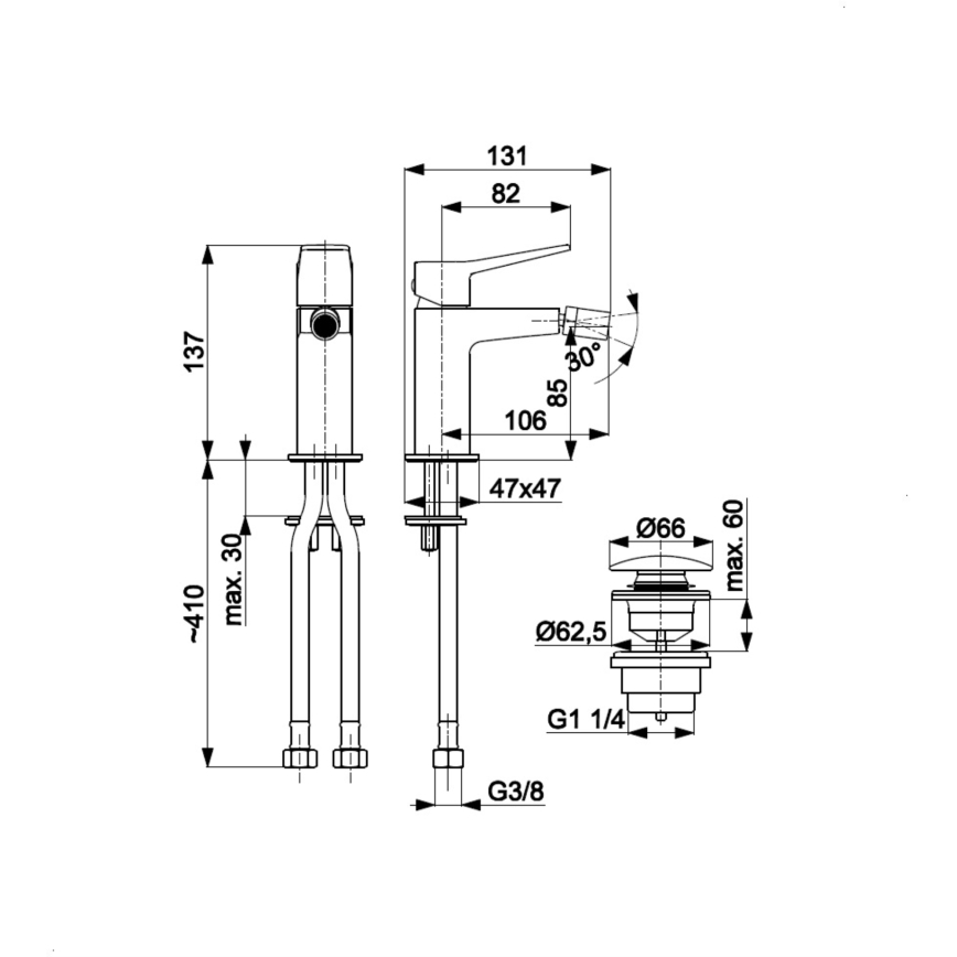 KFA Armatura 4527-015-00 - Mitigeur pour bidet avec bonde MALAGA chromé brillant