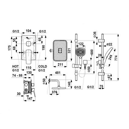 KFA Armatura 4529-301-44 - Ensemble de douche avec mitigeur encastré MALAGA blanc