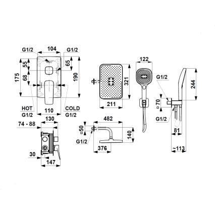 KFA Armatura 4529-501-34 - Ensemble de douche MALAGA avec mitigeur encastré, finition or rose