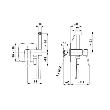 KFA Armatura 4529-512-00 - Mitigeur de bidet avec douchette pour installation encastrée MALAGA chrome brillant