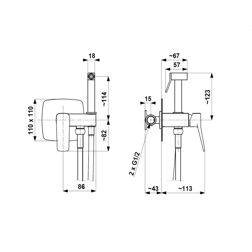 KFA Armatura 4529-512-00 - Mitigeur de bidet avec douchette pour installation encastrée MALAGA chrome brillant