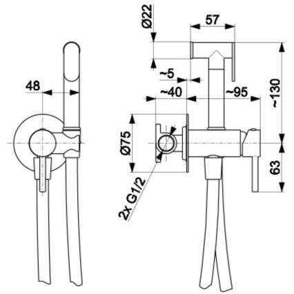 KFA Armatura 5039-512-31 - Robinet de bidet avec douchette pour installation encastrée MOZA poli doré