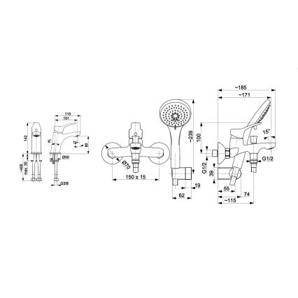 KFA Armatura 5241-003-00 - Colonne de douche avec robinet + robinet de lavabo MORRIS chrome brillant