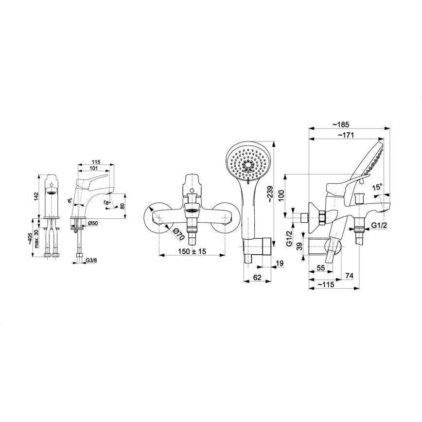KFA Armatura 5241-003-00 - Colonne de douche avec robinet + robinet de lavabo MORRIS chrome brillant