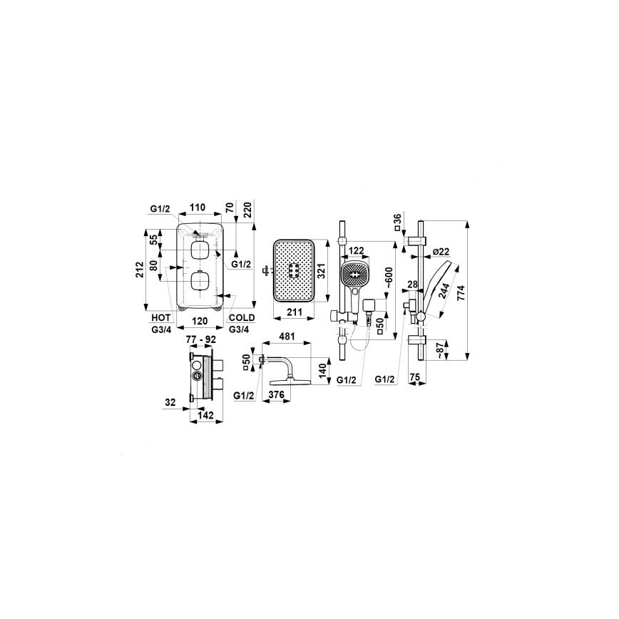 KFA Armatura 5759-301-34 - Ensemble de douche MALAGA avec mitigeur thermostatique encastré, finition or rose