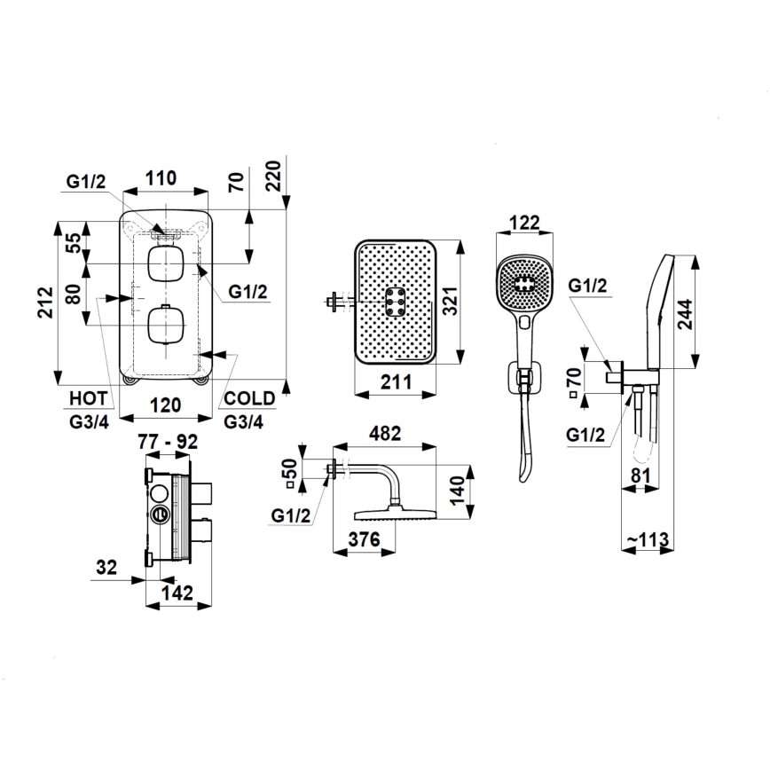 KFA Armatura 5759-501-81 - Ensemble de douche avec mitigeur thermostatique encastré MALAGA noir