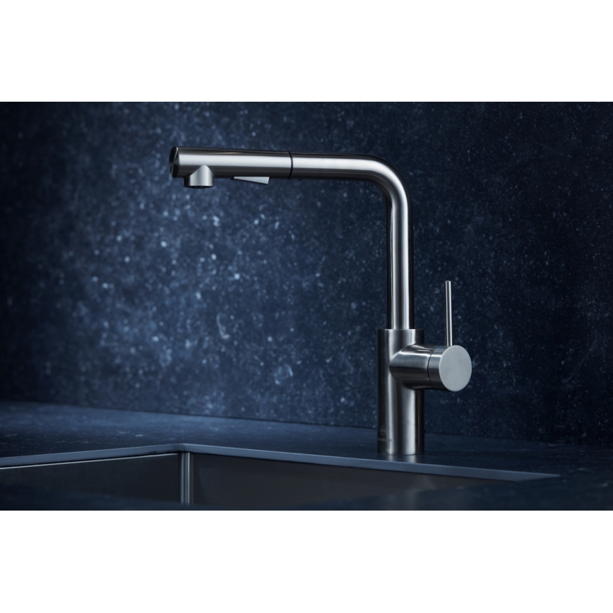 KFA Armatura 6623-110-22 - Robinet d'évier avec douchette extractible DUERO BASIC acier inoxydable
